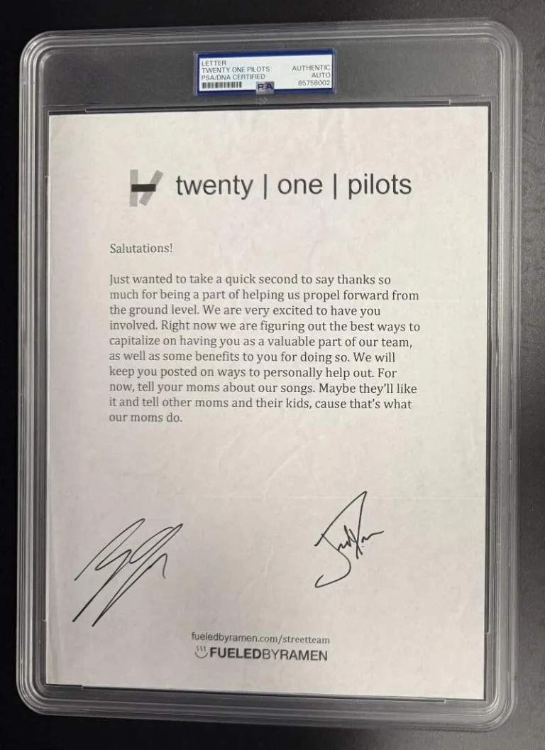 Twenty One Pilots Signed Autograph PSA/DNA Slabbed Note Josh Dun & Tyler Joseph