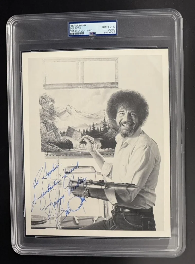 Bob Ross Signed Autograph PSA/DNA Encapsulated 8x10 Photo w/ Happy Painting COA