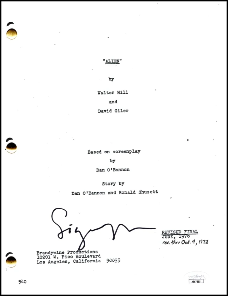Sigourney Weaver Signed Autograph Alien Script Screenplay - Ripley w/ JSA COA