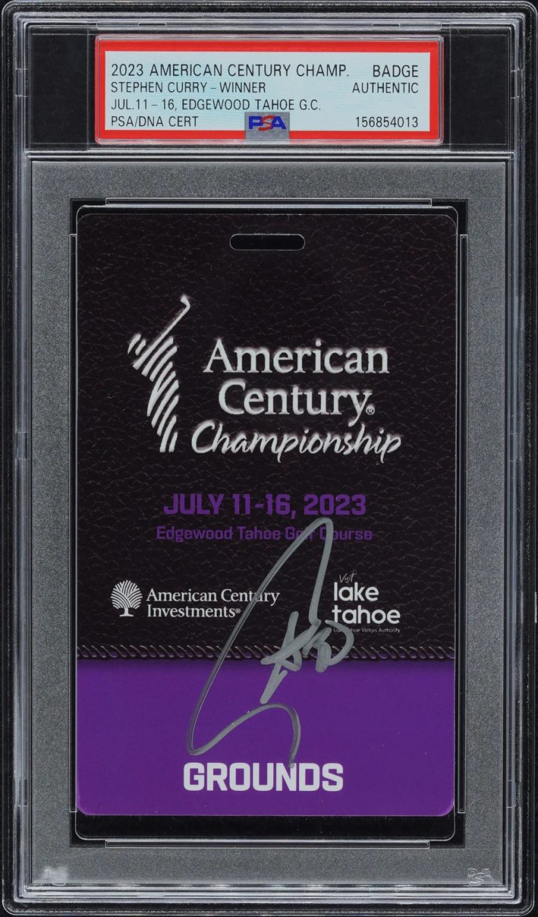 Stephen Curry Signed 2023 American Century Championship Tahoe Badge PSA Warriors
