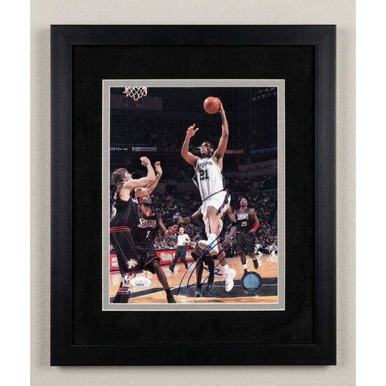 Tim Duncan San Antonio Spurs Signed Basketball 8x10 Custom Framed Photo JSA
