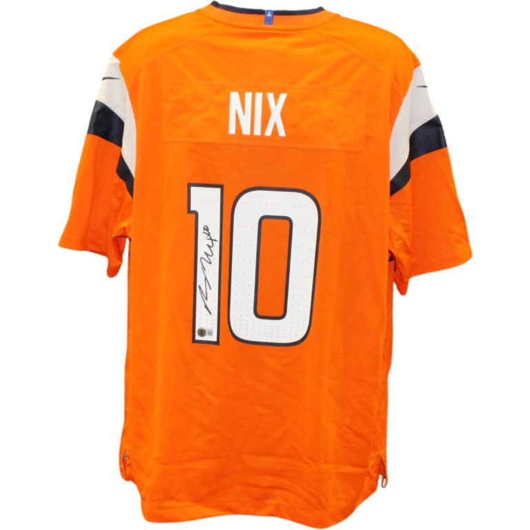 Bo Nix Autographed Denver Broncos Orange Nike Sz XL Jersey Beckett Witness 56426