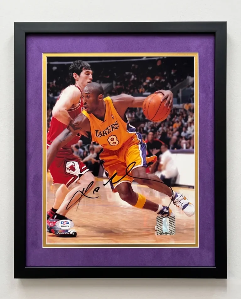 Kobe Bryant Los Angeles Lakers Signed Basketball 8x10 Custom Framed Photo PSA