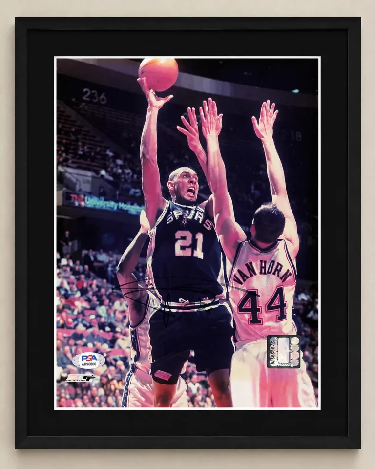 Tim Duncan San Antonio Spurs Signed Basketball 8x10 Custom Framed Photo PSA