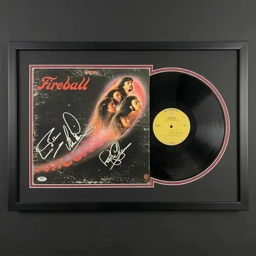 Ian Gillan,Roger Glover,Ian Paice Signed Fire Ball Custom Framed Vinyl PSA Auth