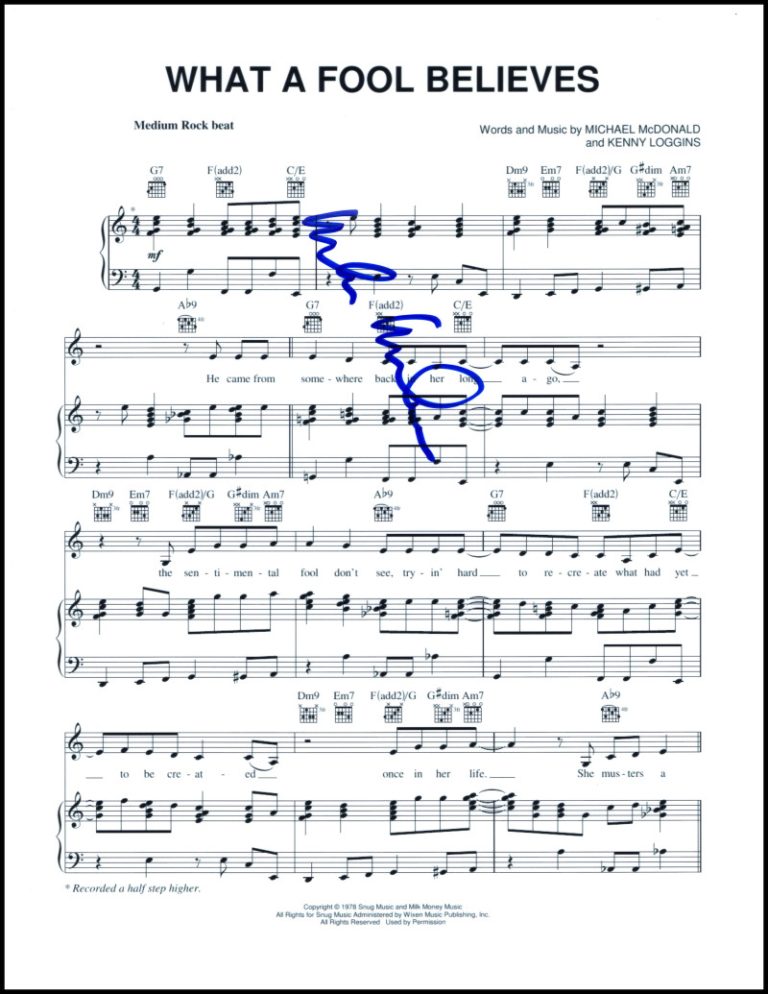 Michael McDonald Doobie Brothers Signed Autograph What Fool Believes Sheet Music