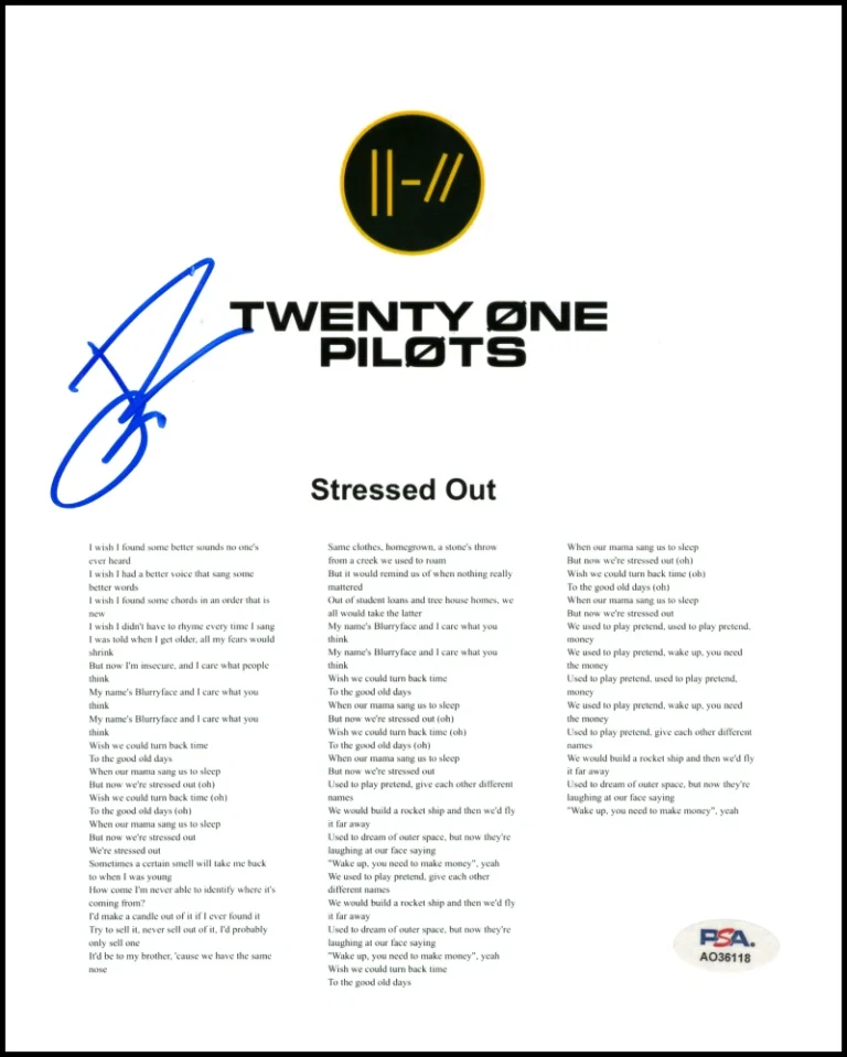 Josh Dun Twenty One Pilots Signed Autograph Stressed Out Sheet Music w/ PSA COA