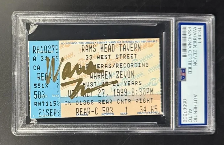 Warren Zevon Band Signed Autograph Rare PSA/DNA COA Slabbed 1999 Original Ticket