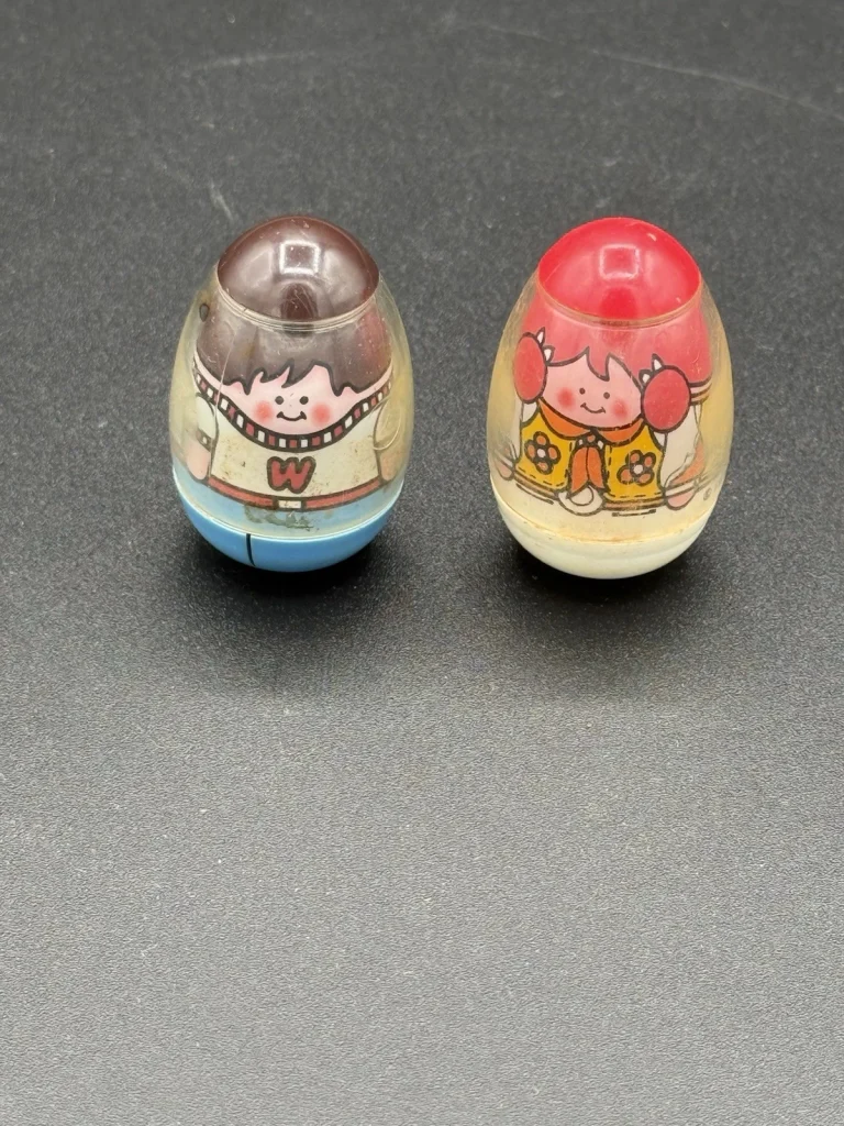 Vintage 1970s Pair Of Weebles Little Brother Boy Figure Wobble Toy Slingshot