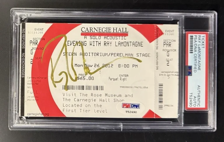 Ray LaMontagne Signed Autograph PSA/DNA COA Slabbed Carnegie Hall 2012 Ticket