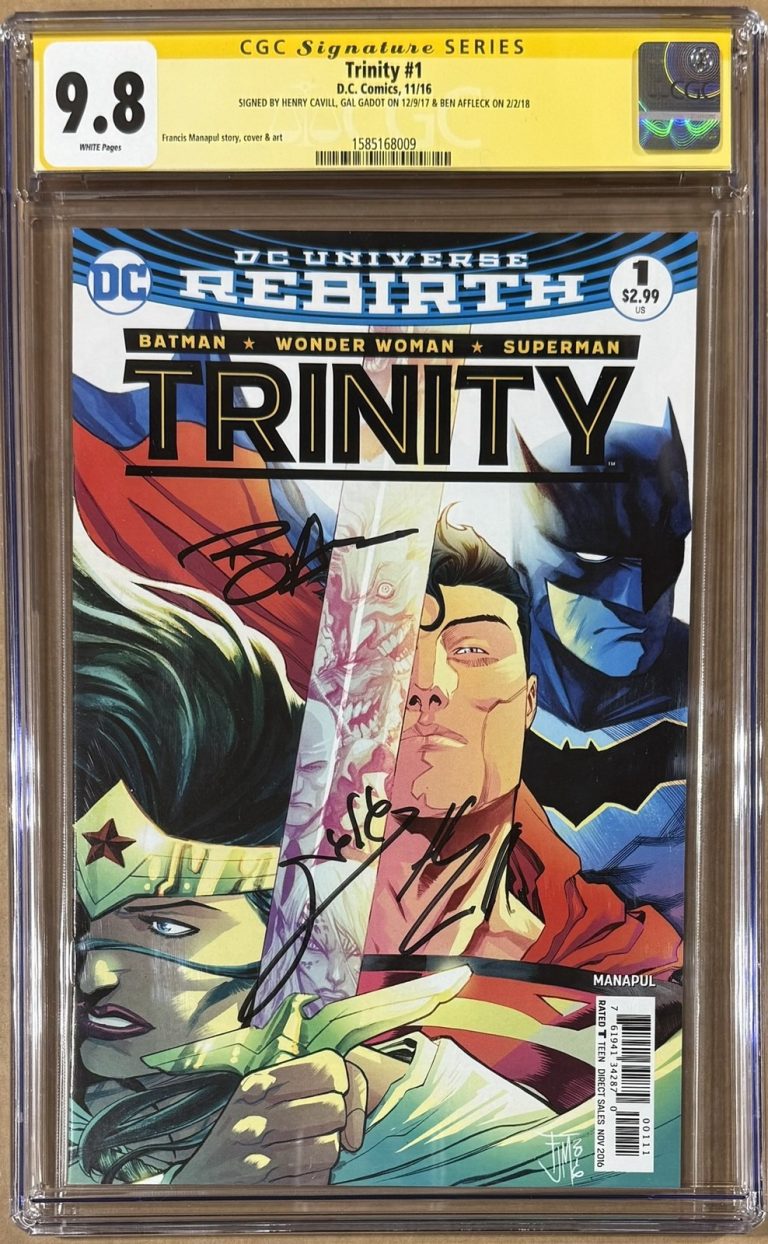 Ben Affleck Gal Gadot Henry Cavill Autographed Trinity DCU #1 CGC 9.8 56589