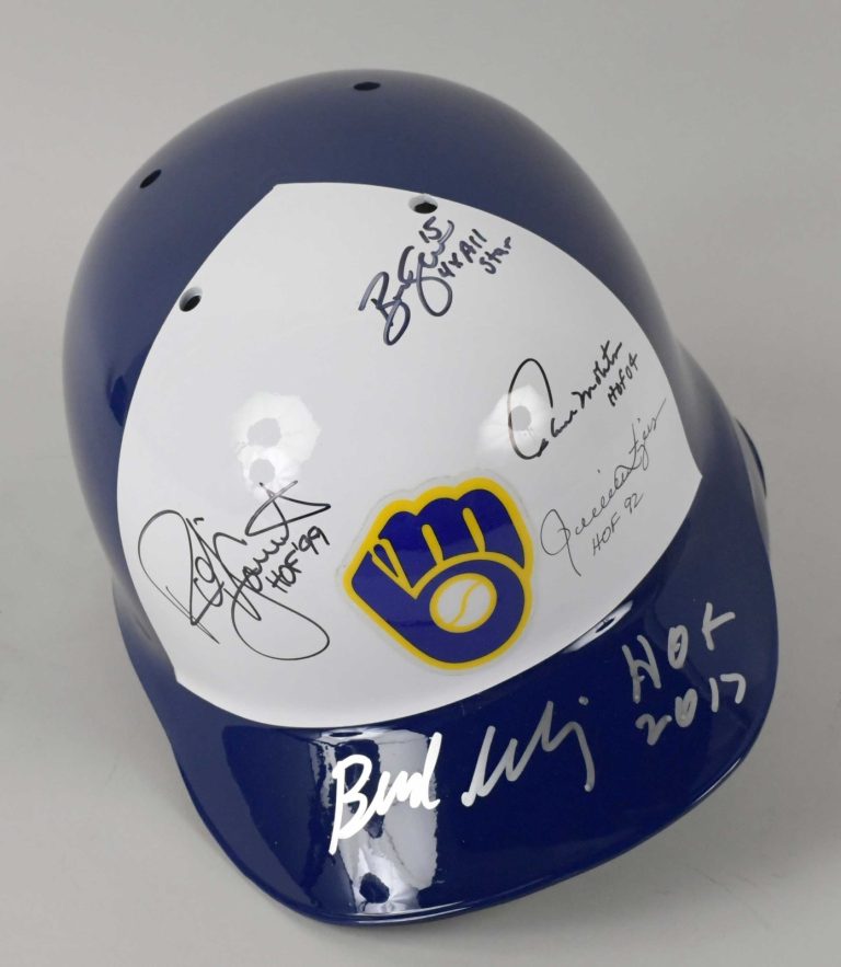 Robin Yount Paul Molitor Milwaukee Brewers HOF Legends Signed Helmet JSA COA