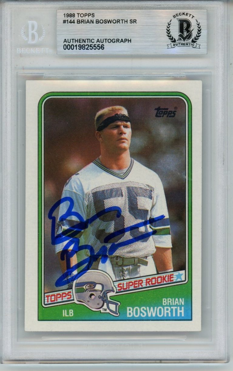 Brian Bosworth Autographed 1988 Topps #144 Trading Card Slab Beckett 57074