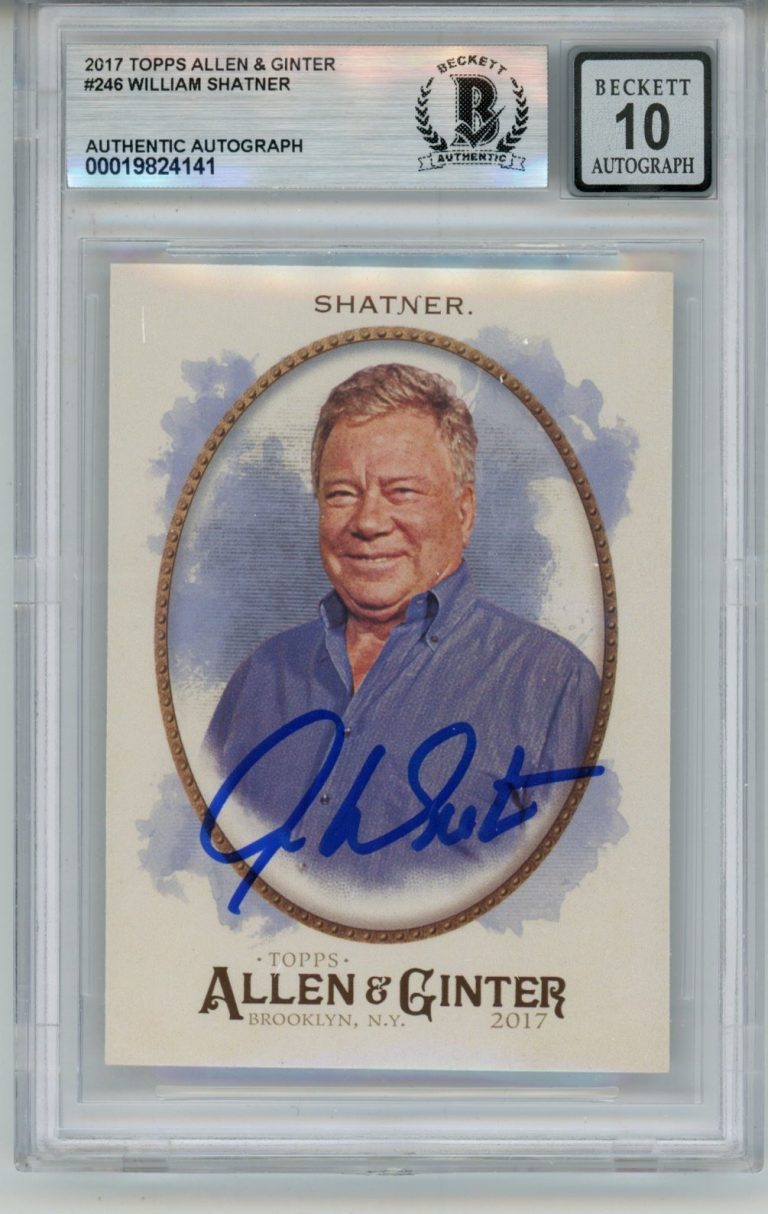 William Shatner Signed 2017 Topps Allen & Ginter 246 10 auto Card Slab BAS 57130