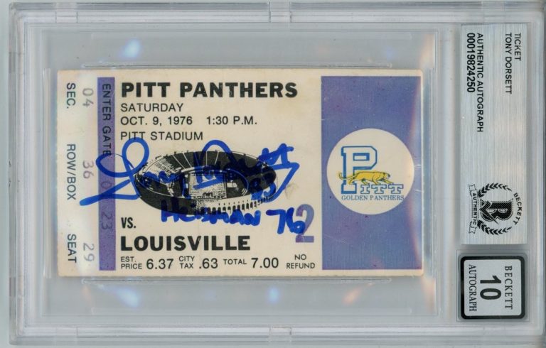 Tony Dorsett Signed Pittsburgh Panthers Heisman 10auto Ticket Slab Beckett 57046