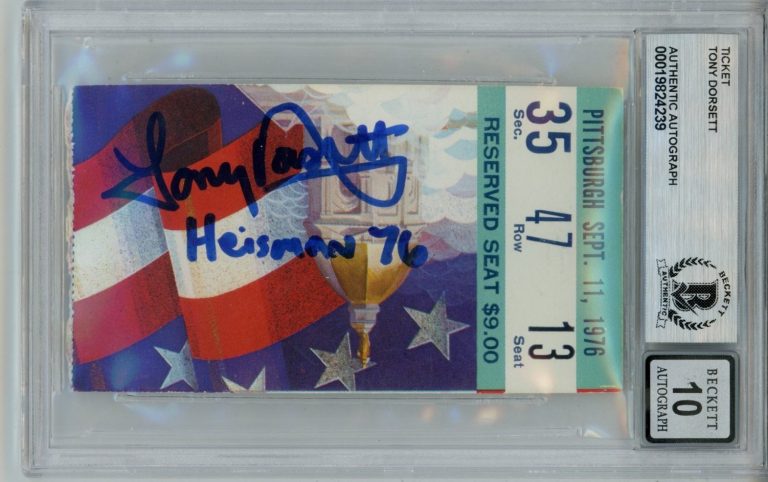 Tony Dorsett Signed Pittsburgh Panthers Heisman 10auto Ticket Slab Beckett 57053