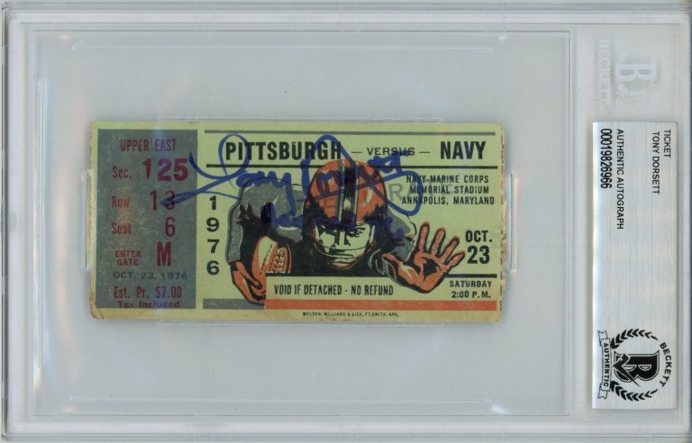 Tony Dorsett Signed Pittsburgh Panthers 1976 Heisman Ticket Slab Beckett 57055