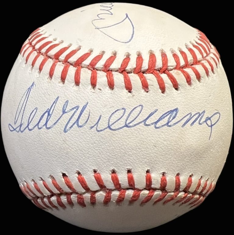 Mickey Mantle Joe Dimaggio Ted Williams Signed Baseball PSA DNA 8.5 MINT