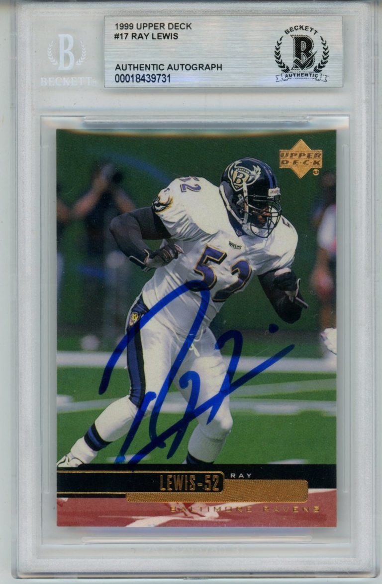 Ray Lewis Autographed 1999 Upper Deck #17 Slabbed Trading Card Beckett 53494