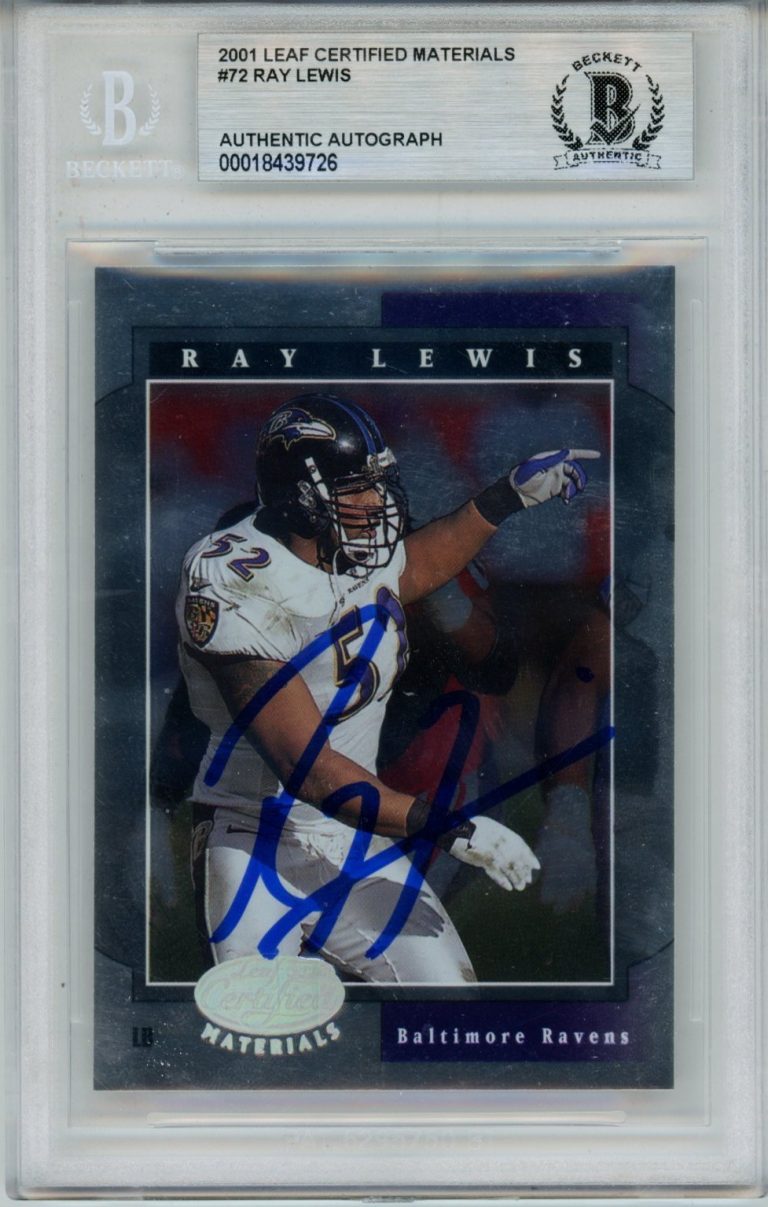 Ray Lewis Autographed 2001 Leaf Certified #72 Slabbed Trading Card Beckett 53496