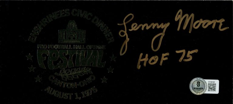 Lenny Moore Autographed Baltimore Colts 1975 Enshrinees Dinner Ticket BAS 57233