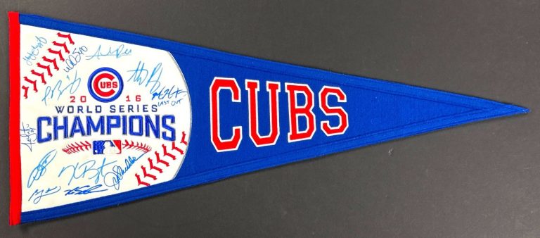 2016 Chicago Cubs World Series Champs Team Signed Large Pennant Beckett COA