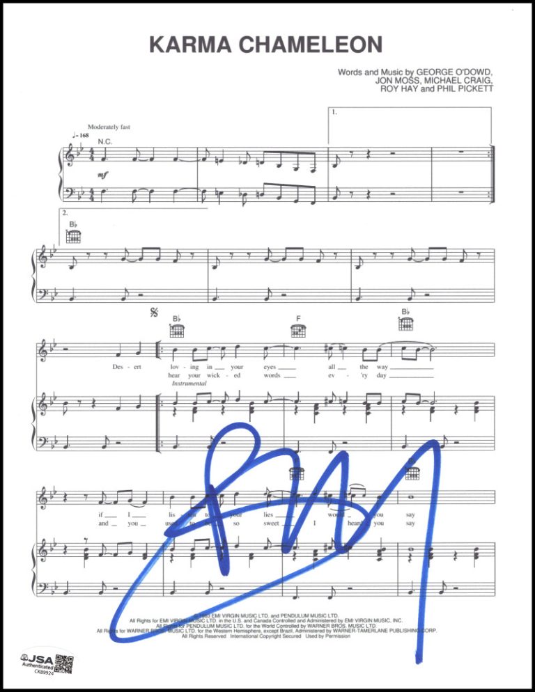 Boy George Culture Club Signed Autograph Karma Chameleon Sheet Music w/ JSA COA