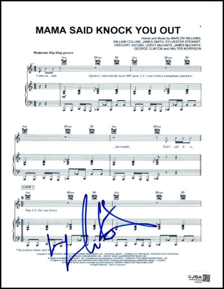 LL Cool J Signed Autograph Mama Said Knock You Out Sheet Music w/ JSA COA