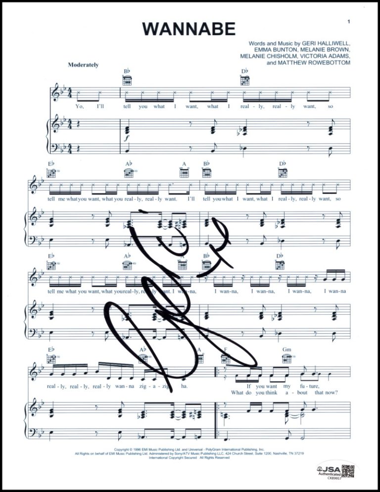 Geri Halliwell Spice Girls Signed Autograph Wannabe Sheet Music - Ginger JSA COA