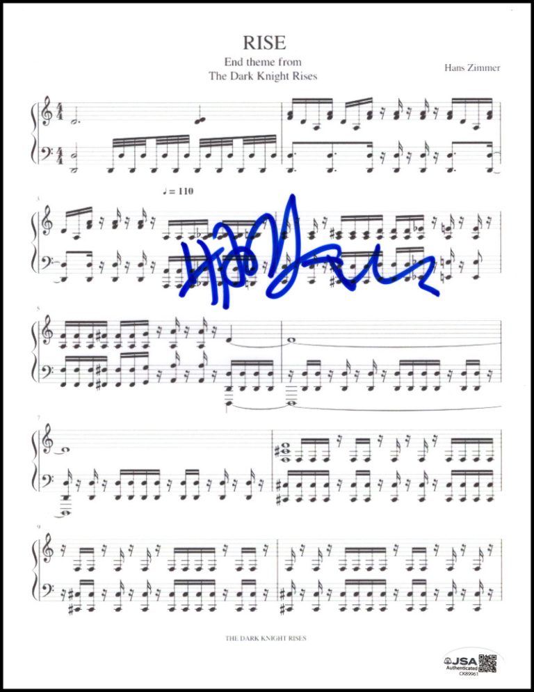 Hans Zimmer Signed Autograph Rise Sheet Music from The Dark Knight Rises JSA COA
