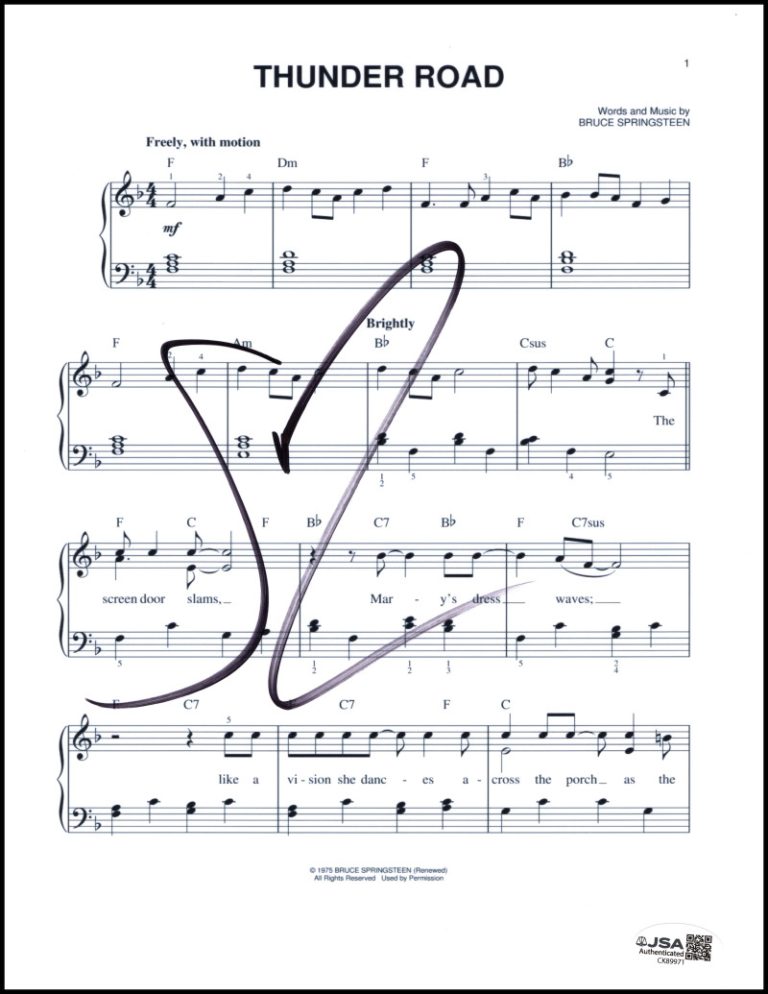 Steven Van Zandt Signed Autograph Bruce Springsteen Thunder Road Sheet Music JSA