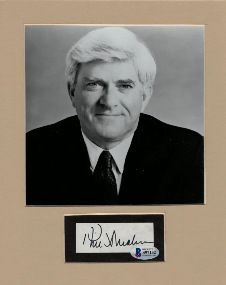 Phil Donahue Signed Autographed Cut Signature Matted with Photo BAS S97132