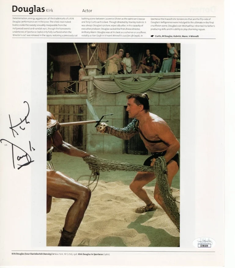 Kirk Douglas Signed Autographed Book Page Photo Spartacus JSA II59209