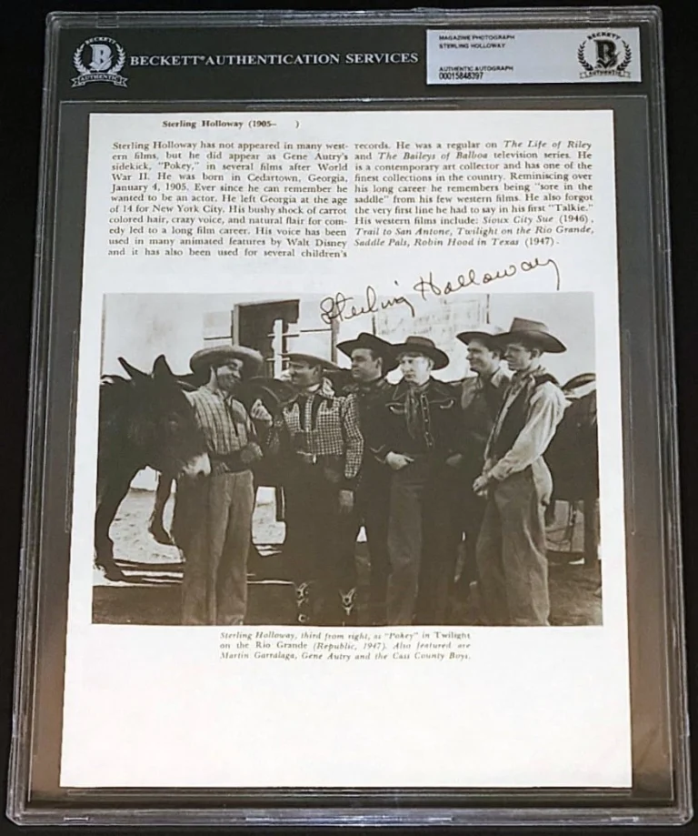 Sterling Holloway Signed Photo Twilight On The Rio Grande Gene Autry Slabbed BAS