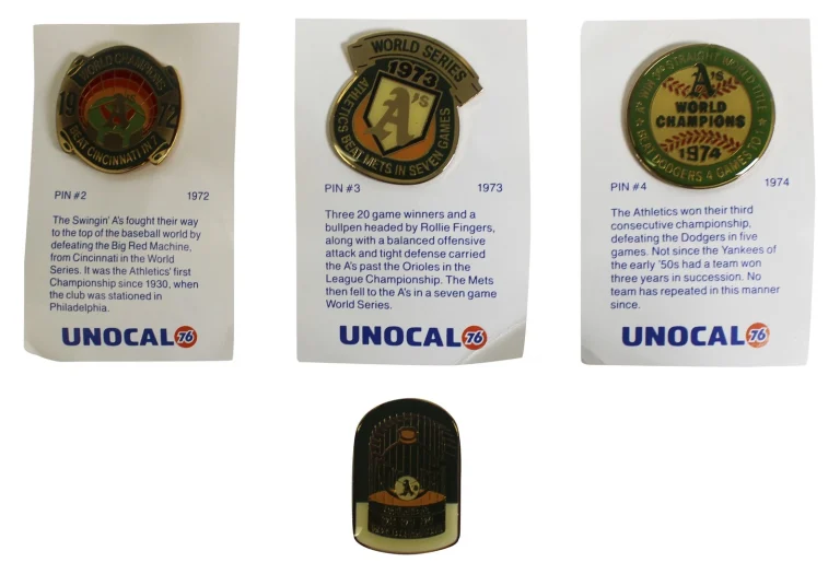 Athletics 1972-74 World Series Collector Pin Set Un-signed 1