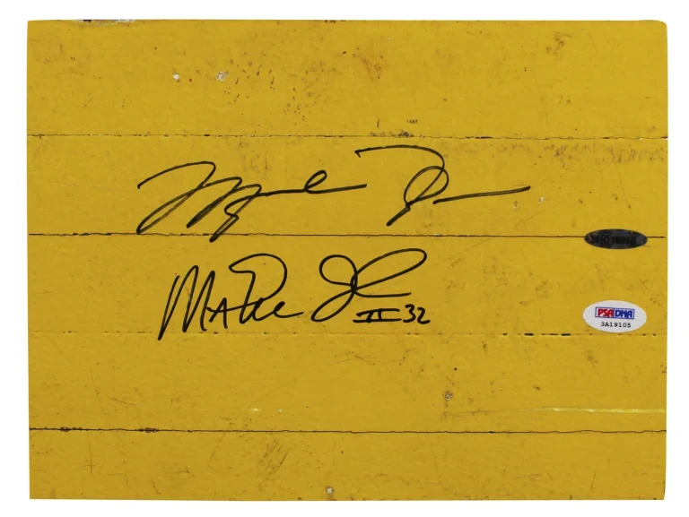Michael Jordan & Magic Johnson Authentic Signed 8x10 Forum Floorboard PSA & UDA