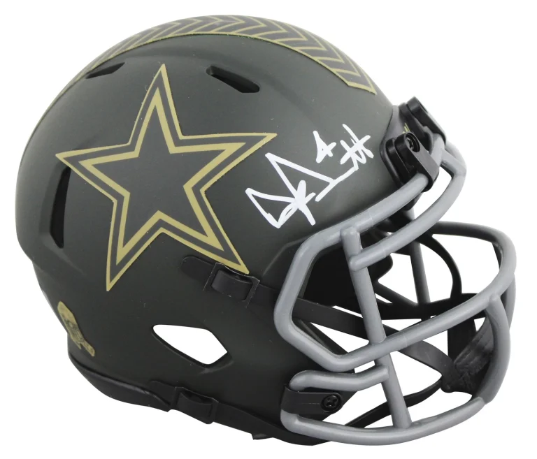 Cowboys Dak Prescott Signed Salute To Service IV Speed Mini Helmet BAS Witnessed