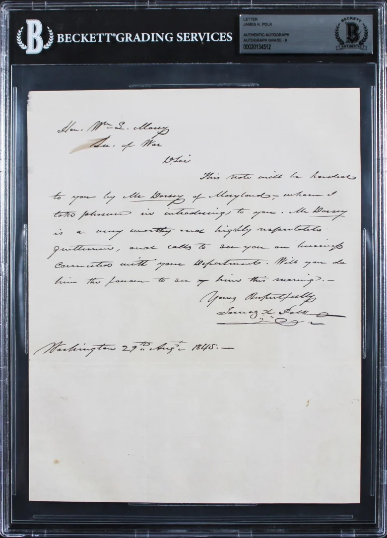 James K. Polk Signed 7.5x9.25 August 1845 Handwritten Letter Auto 9 BAS Slab
