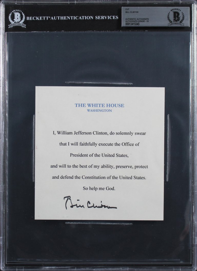 Bill Clinton Authentic Signed 5.75x6 Oath Of Office Cut Signature Auto Graded