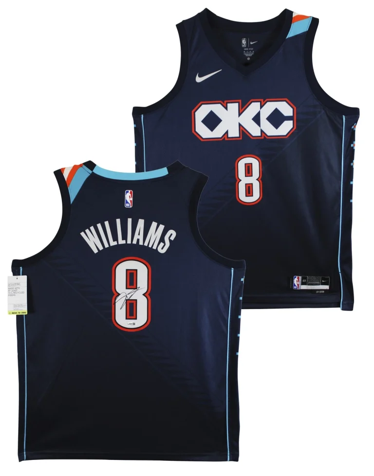 Thunder Jalen Williams Signed 2025 Navy Nike City Edition Swingman Jersey JSA