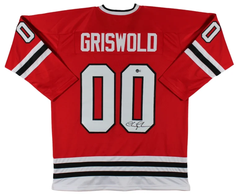Chevy Chase Christmas Vacation Signed Red Griswold Hockey Jersey BAS #WZ44493