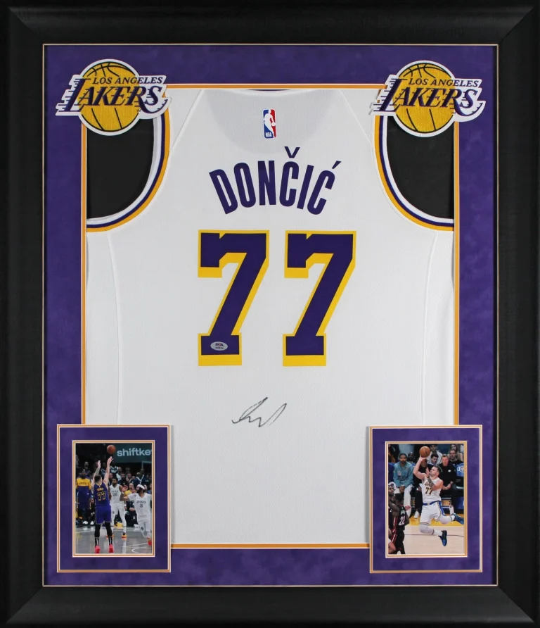 Lakers Luka Doncic Signed White Nike Swingman Framed Jersey PSA/DNA #AQ49100