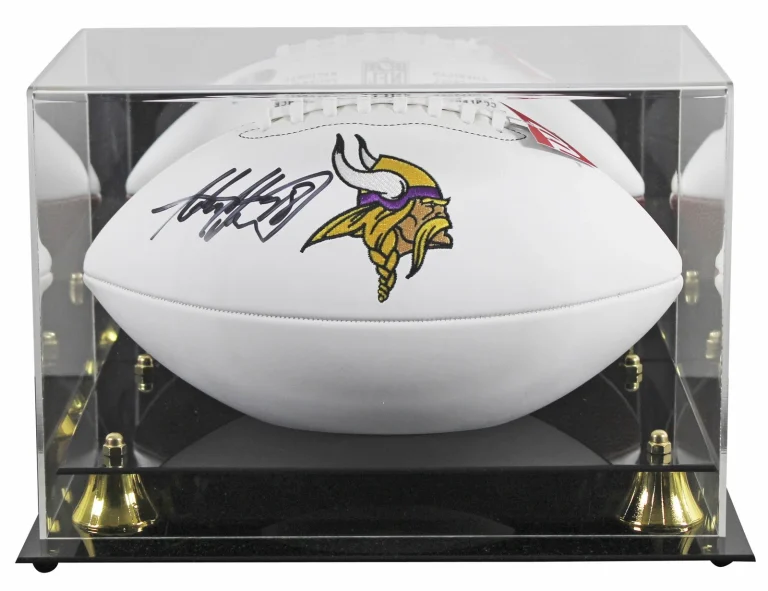 Vikings Adrian Peterson Signed White Panel Logo Football W/ Case BAS Witnessed