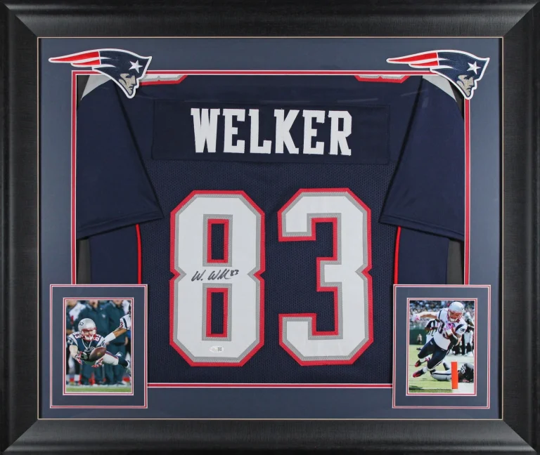 Wes Welker Authentic Signed Navy Pro Style Framed Jersey Autographed JSA Witness