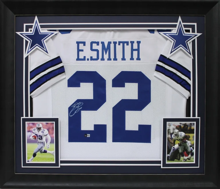 Emmitt Smith Authentic Signed White Pro Style Framed Jersey BAS Witnessed 2