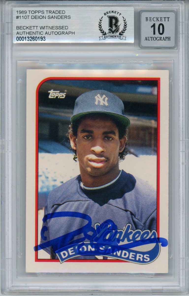 Deion Sanders Signed 1989 Topps Traded #110T Rookie Card BAS 10 Slab 33896