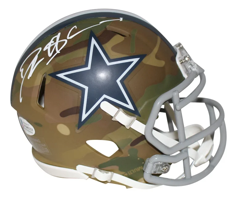 Deion Sanders Autographed/Signed Dallas Cowboys Camo Mini Helmet BAS 29982