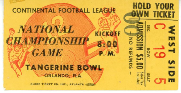 Continental Football League 1968 National Championship Ticket Stub 35765