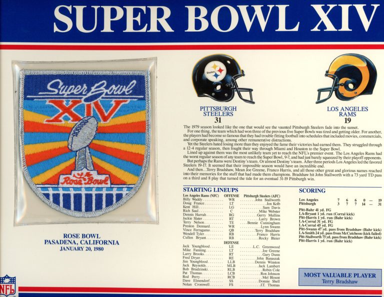 Super Bowl XIV Patch Stat Card Official Willabee & Ward 35708