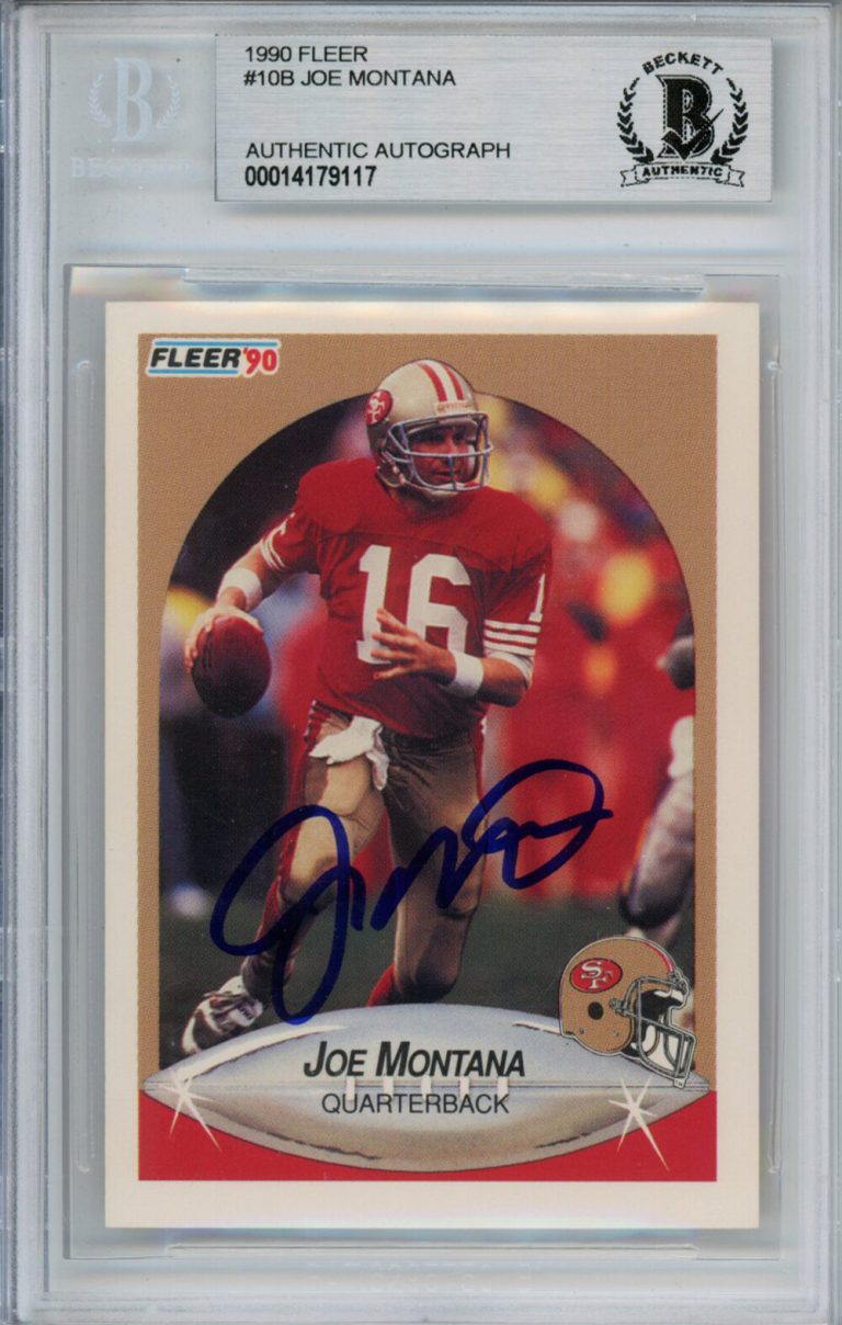 Joe Montana Autographed 1990 Fleer #10 Trading Card Beckett Slab 37491
